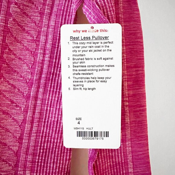 Lululemon Rest Less Long Sleeve Pullover Top Womens Size 4 Ultra Violet Pink - Picture 5 of 6